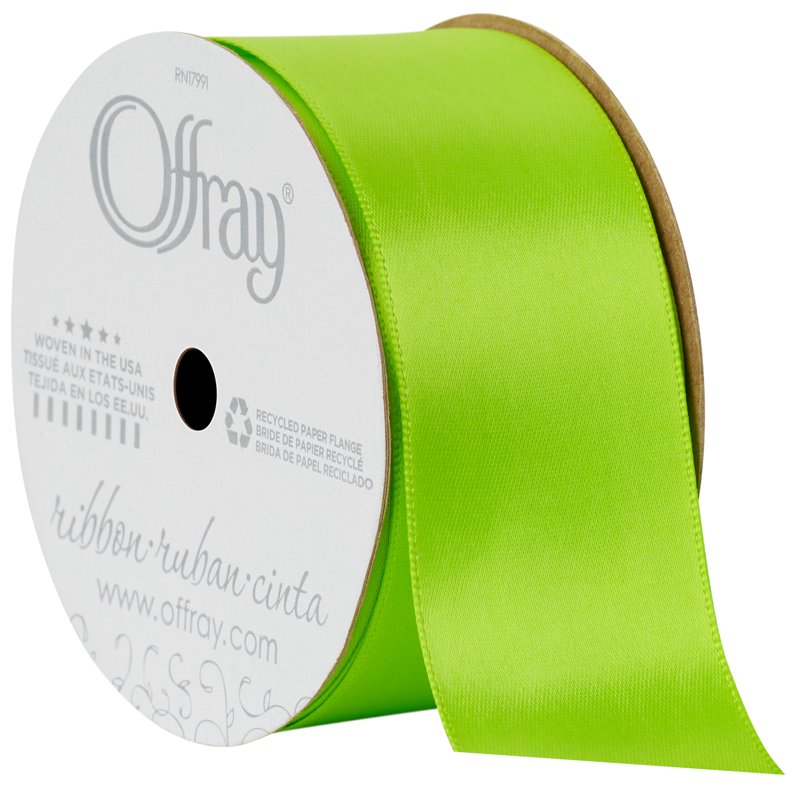 (3 Pack) Offray Double Face Satin Ribbon - Chartreuse Green 1.5 Inch Craft Trim - 12 Feet, Variation of Green, 3 Pack