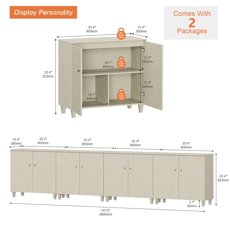 Sideboard Buffet Cabinet with 12 Compartments - 4 Pack