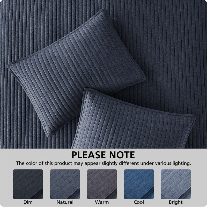 Cotton-Rich Jersey Quilt for Full/Queen Bed - Reversible Indigo Blue