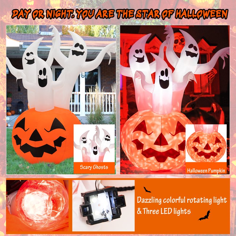 6FT Halloween Inflatable Decorations with LED Lights, Ghost and Pumpkin Dolls