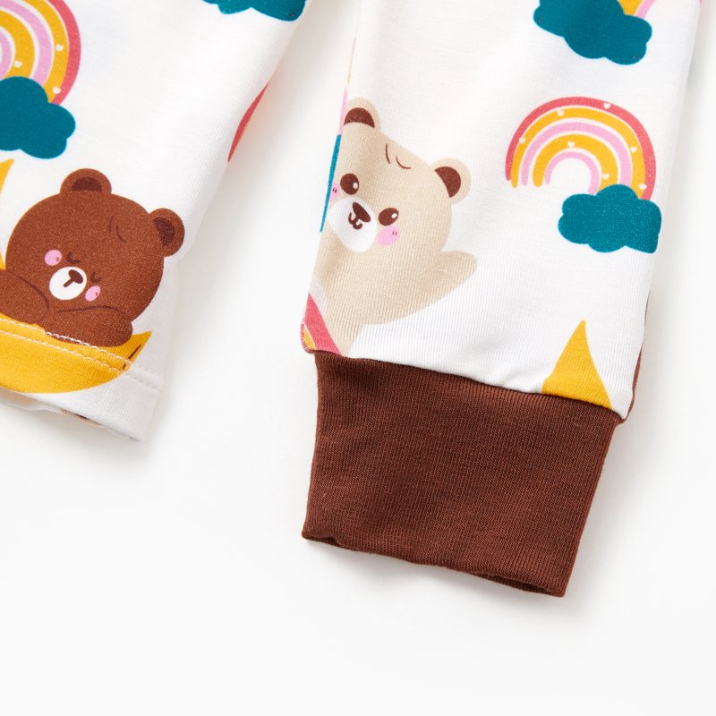 Toddler Girl Pajama Set - Brown 7# Snug Fit Long Sleeve Bear Print 2-Piece