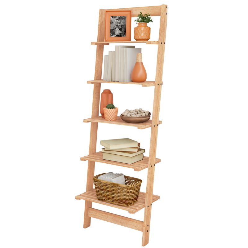 50-Inch Wooden Ladder Bookshelf with Rustic Oak Finish