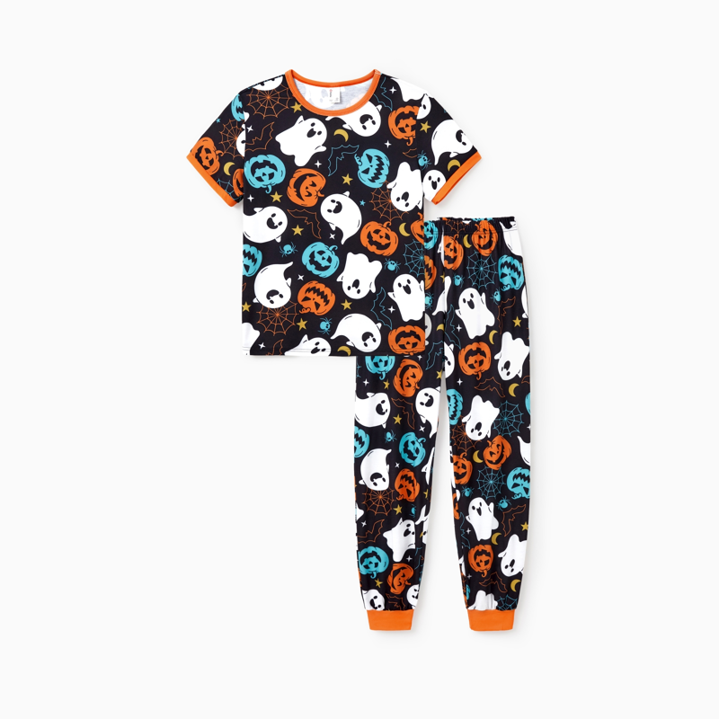 Halloween Pajamas Women Family Matching 2-Piece Ghost and Pumpkin Print Sleepwear - Black, M - Variation of THIS listing