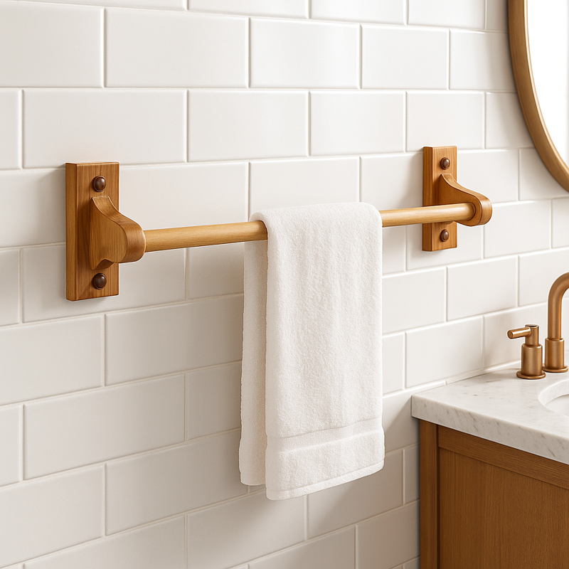 18-Inch Wall Mounted Bathroom Towel Bar - Honey Oak Rustic Design
