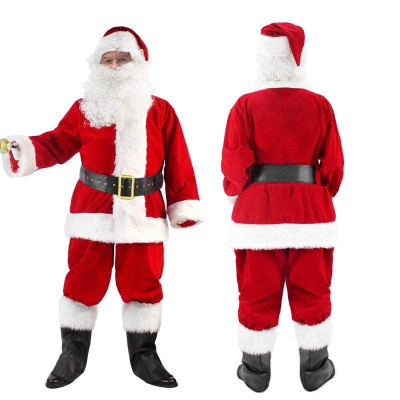 Men's Santa Costume Set Christmas 11pcs Deluxe Velvet Suit - Large