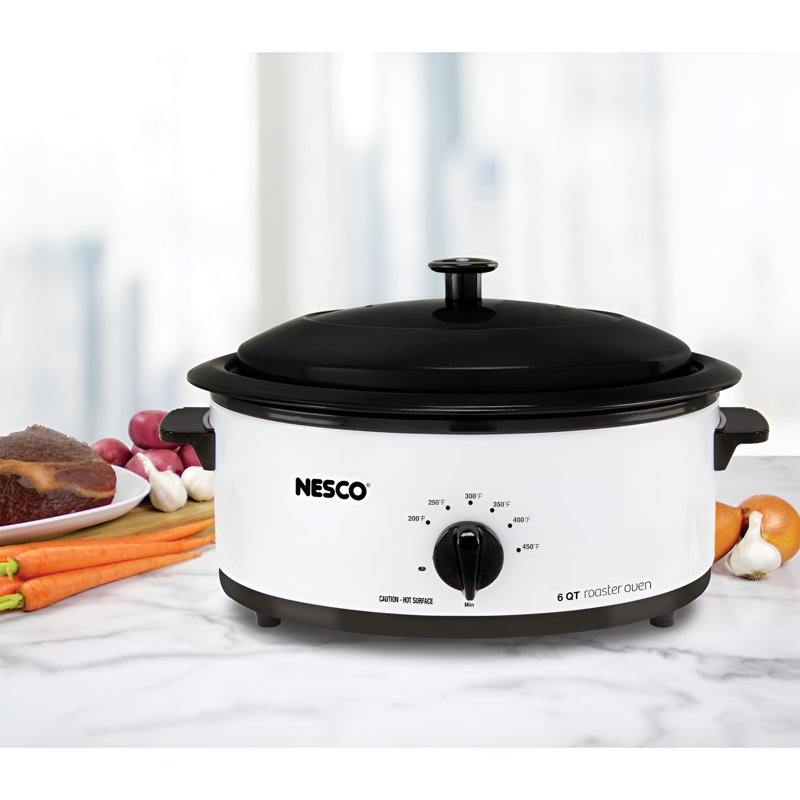 6 Qt. Ivory Roaster Oven with Porcelain Cookwell - Off-White