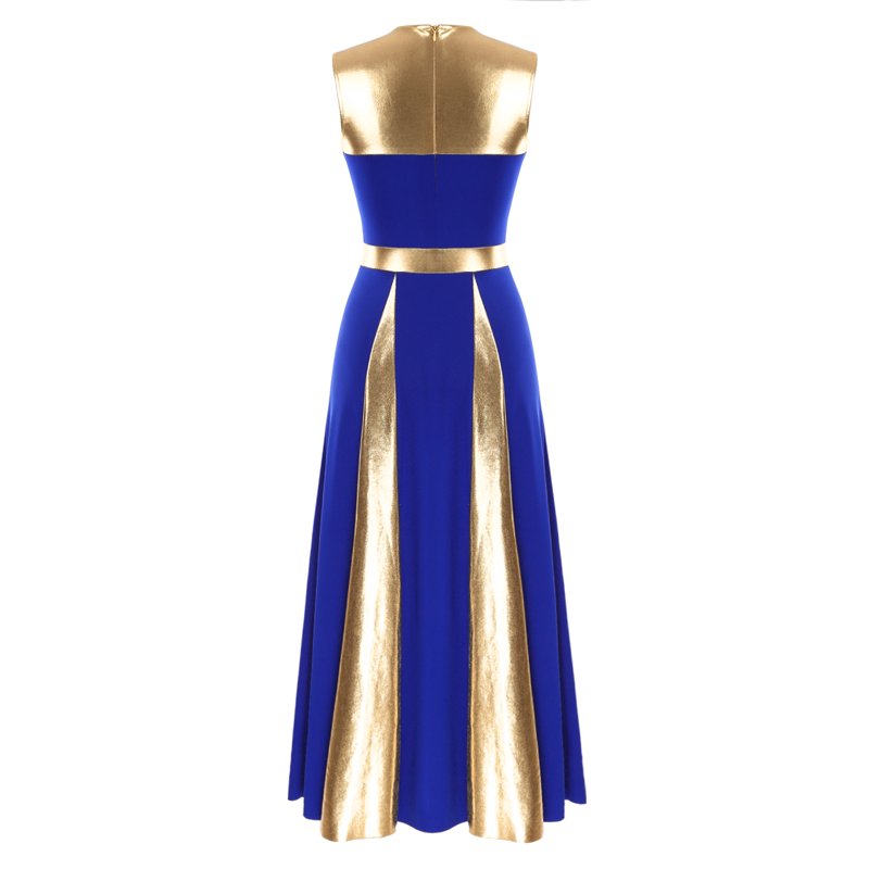 Women's Sleeveless Worship Dance Dress - Metallic Patchwork, Blue XL