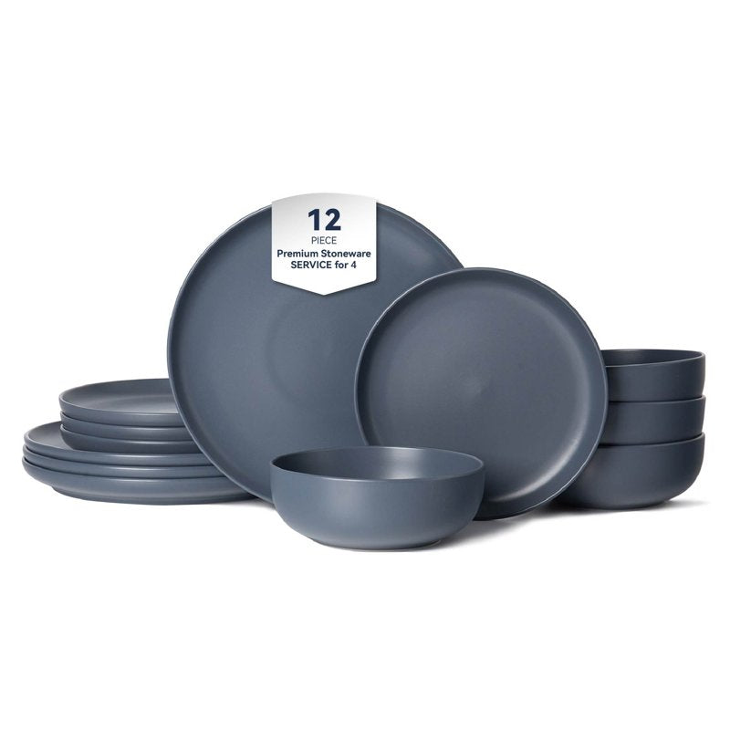 12-Piece Stoneware Dinnerware Set - Microwave & Dishwasher Safe, Stackable