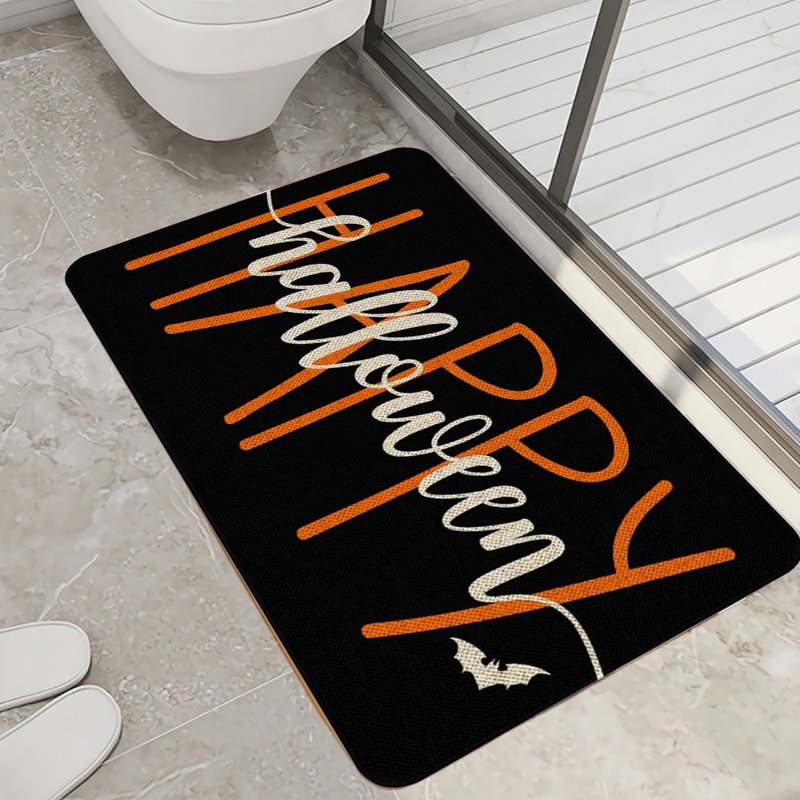 Halloween-Themed Door Mat 23.62x15.75in Black B Spooky Entryway Rug Non-Slip Decor