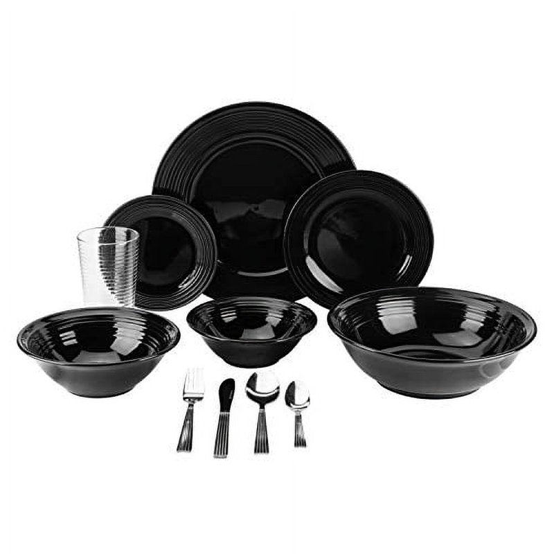 Nova Black Round 62-Piece Stoneware Dinnerware Set - Service for 6