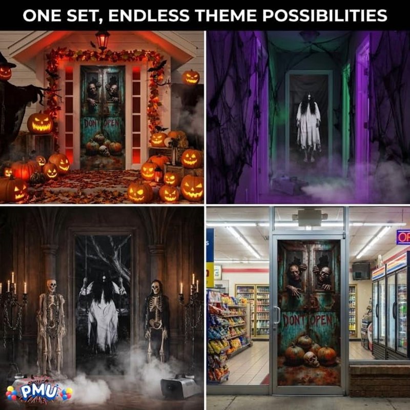 PMU Halloween Door Cover Set - 4 Bundles Spooky Outdoor Decor with Variation of 1