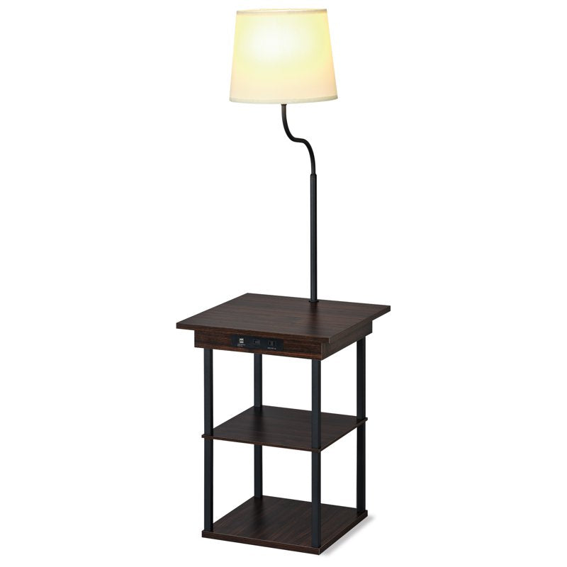 Multifunctional Square End Table with Lamp & Charging Ports - Walnut