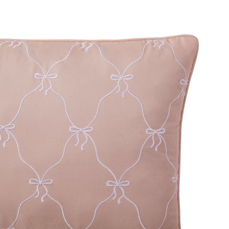 Pink Bow Embroidered Decorative Pillow - 14x20 Inch Home Decor