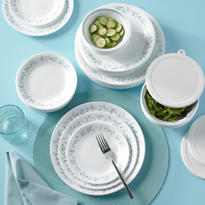 66-Piece Glass Dinnerware Set - Country Cottage Design for 12