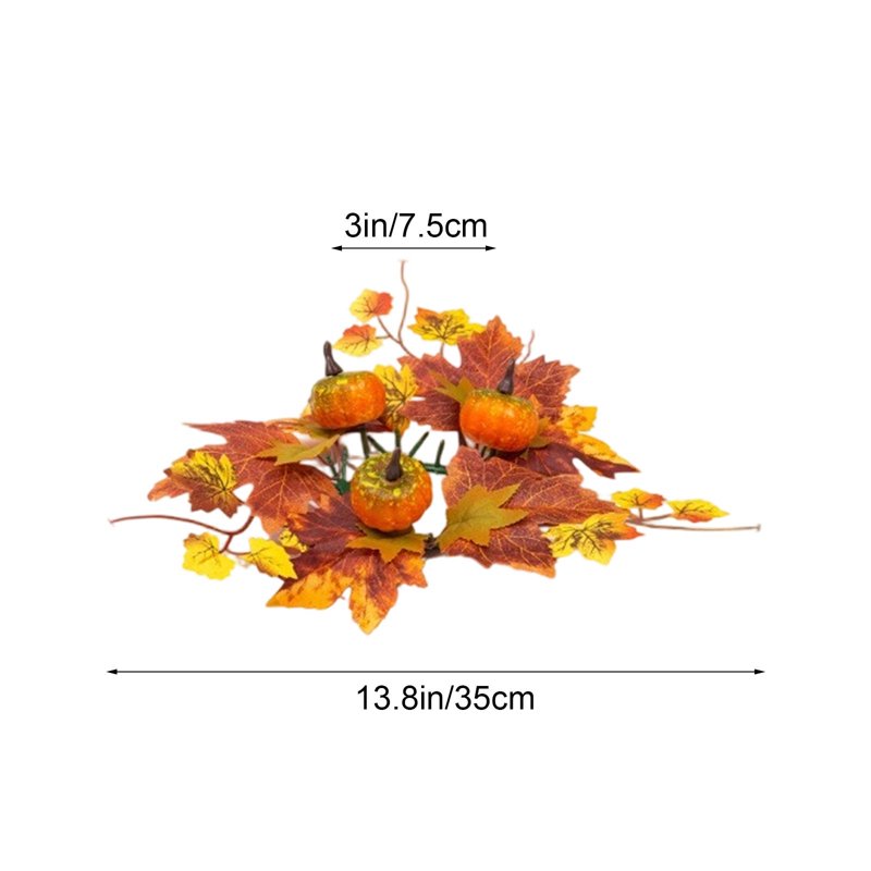 Fall Pumpkin Candle Ring with Maple Leaves - Rustic Autumn Wreath for Pillar Candles - Variation #34