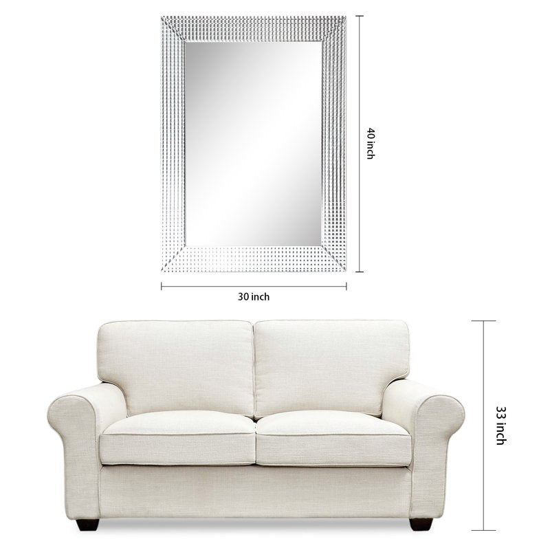 Empire Art 30x40 Inch Modern Beveled Glass Wall Mirror with Wooden Frame - Bathroom & Bedroom