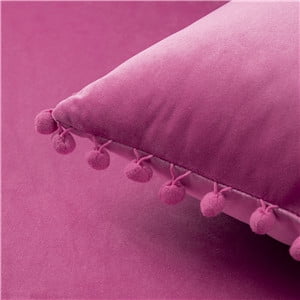 18-Inch Pink Velvet Throw Pillow Set with Pom Poms - Pack of 2