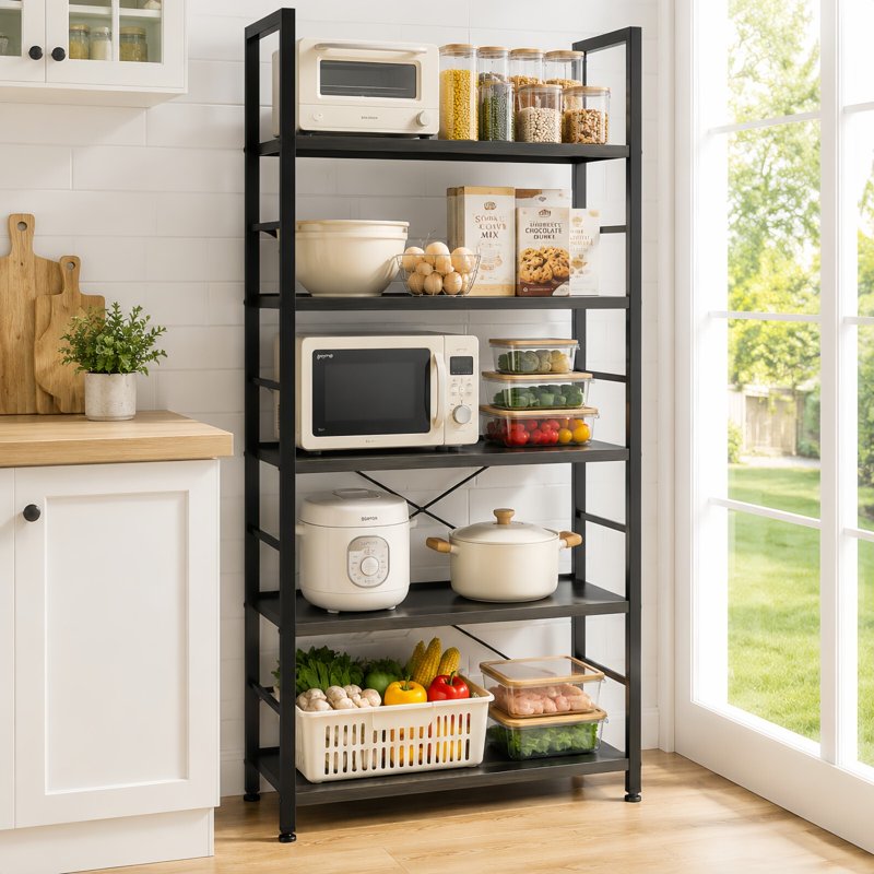 5-Tier Industrial Bookshelf - Open Storage Shelves, Metal Frame