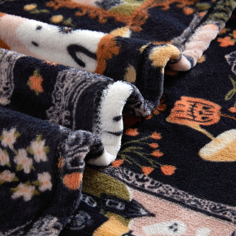 Halloween Ghosts Plush Oversized Throw Blanket - Black 50 x 72 in - Fall Cozy Decor