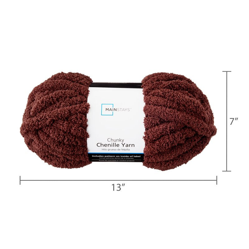 Chunky Chenille Yarn - Warm Chocolate, 31.7 Yards, Super Bulky Polyester