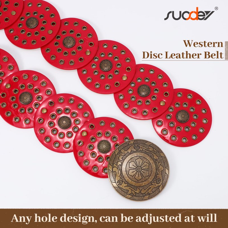 Women's Western Boho Concho Disc Belt - Red, Waist Up to 44 Inches