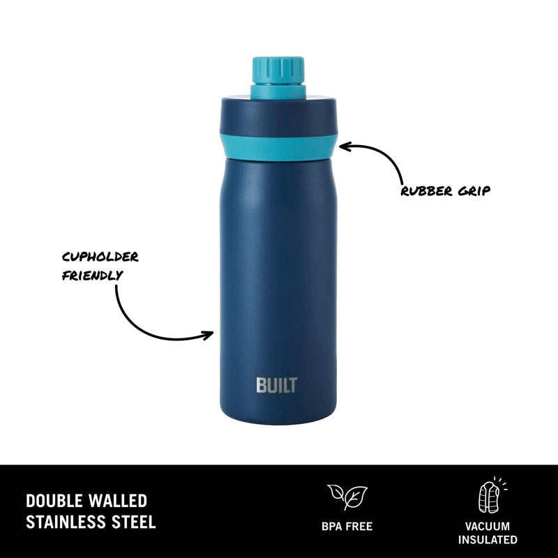 16 oz Stainless Steel Kids Water Bottle - Leakproof Chug Lid, Dark Blue