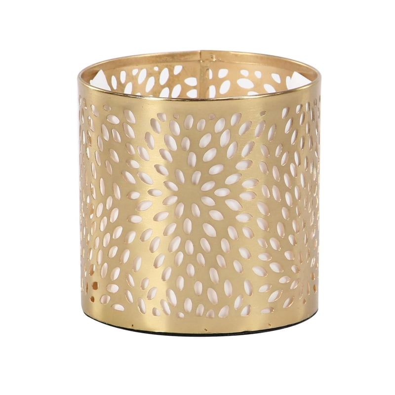 Gold Floral Metal Pencil Cup - 4" x 4" Round Organizer