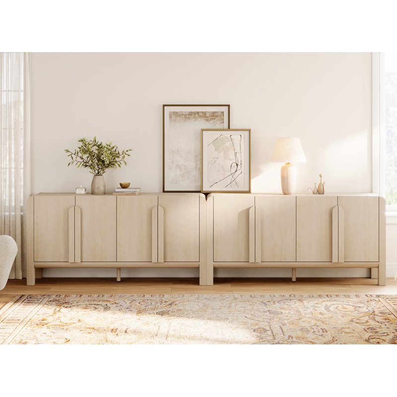 126" Modern Accent Cabinet with 8 Doors & Adjustable Shelves - Beige, 2 Pack