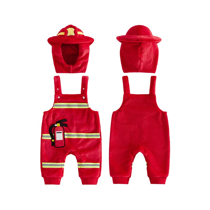 Toddler Baby Boy Firefighter Costume - Red 6-12 Months Halloween Cosplay Outfit