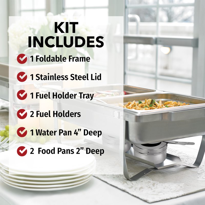 8-Quart Stainless Steel Foldable Frame Buffet Chafer Set - 2 Pack