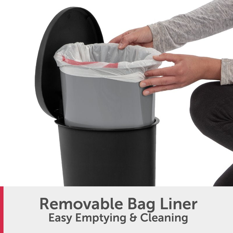 Small Bathroom Trash Can - 2.6 Gallon Plastic Bin with Step Lid - Black
