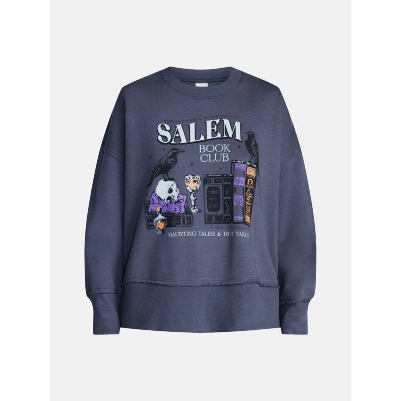 Women's Salem Book Club Graphic Fleece Sweatshirt - Charcoal Sky L - Halloween Costume Alternative