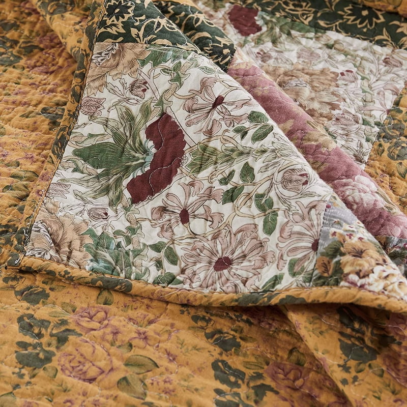 Antique Chic 100% Cotton Patchwork Bedspread Set - Twin/XL, Reversible
