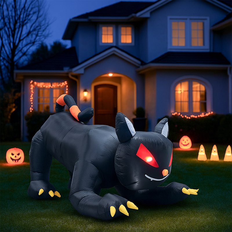 6.5Ft Black Cat Inflatable Halloween Yard Decor with LED Lights - Spooky & Fun