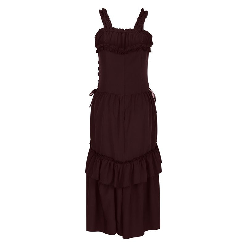 Women's Gothic Corset Dress with Suspenders - Halloween Costume, Size L, Wine & Halloween Variation