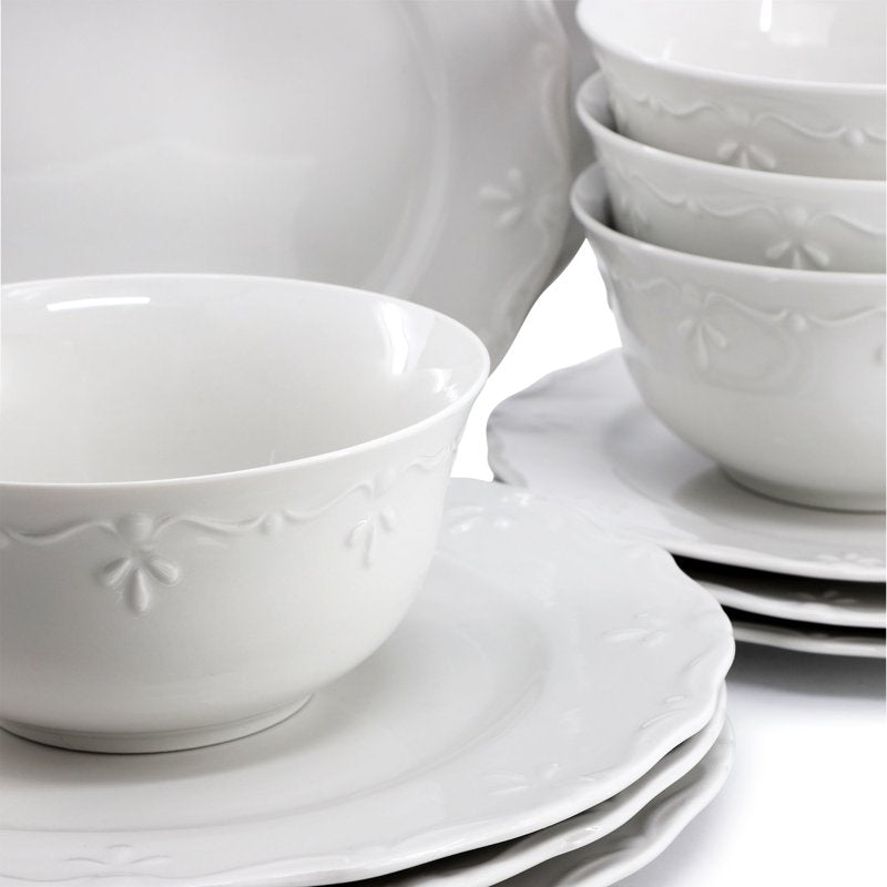 18-Piece White Porcelain Dinnerware Set - Elama Henryi