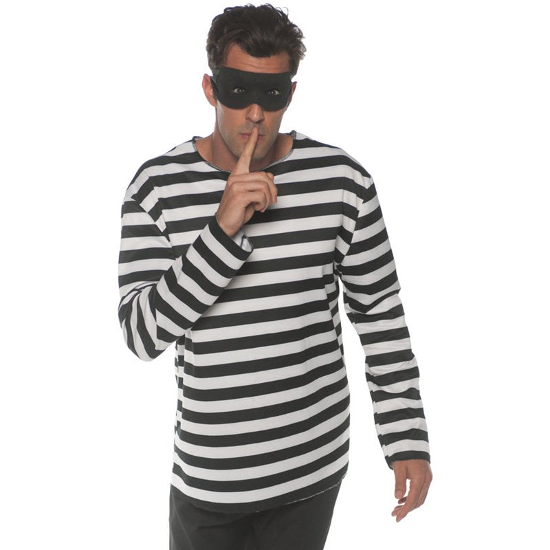Men's Thief Costume Shirt & Mask Set - Black & White Striped, XL with Variation Thief Robbers 0-9 Months