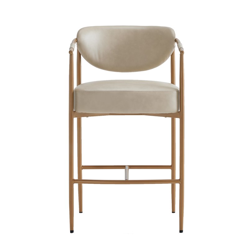 Modern Counter Bar Stool Set of 2 - Beige with Gold Frame