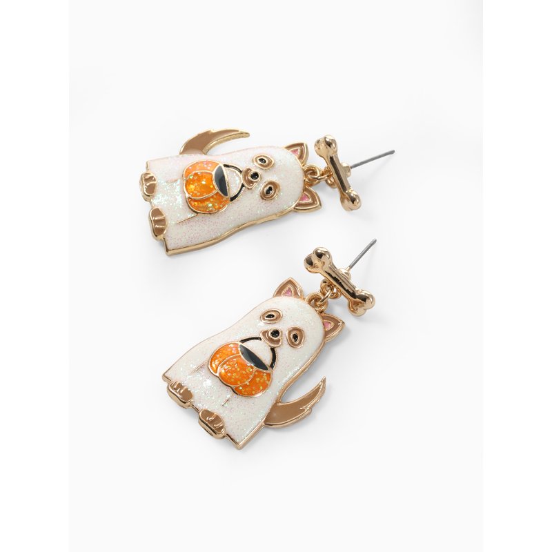 Halloween Ghost Puppy Earrings - Dangle Goldtone Jewelry, 1 Pair