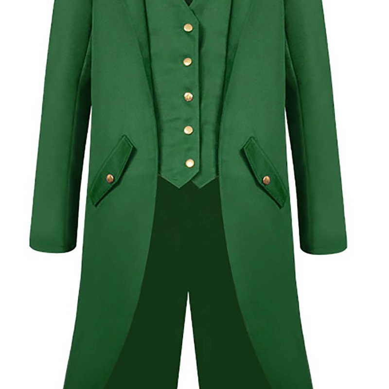 Men's Steampunk Pirate Coat - Medieval Renaissance Tailcoat, XXXL, Green