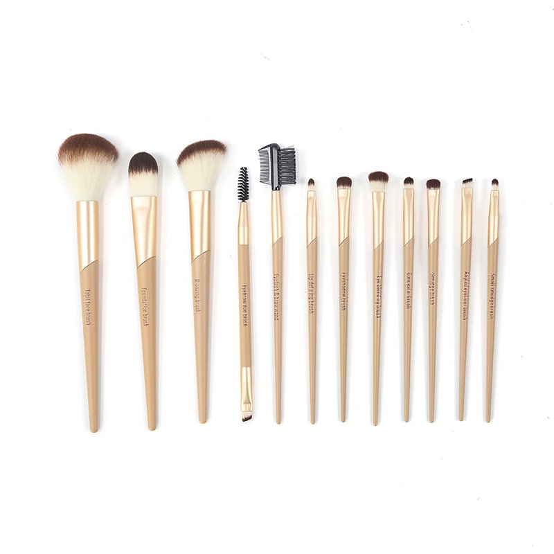 12-Piece Makeup Brush Set - Face & Eye Brushes, Gold