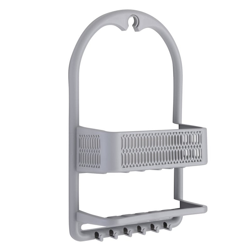 Plastic Shower Caddy Over-the-Shower Head Gray with Hooks & Suction Cups