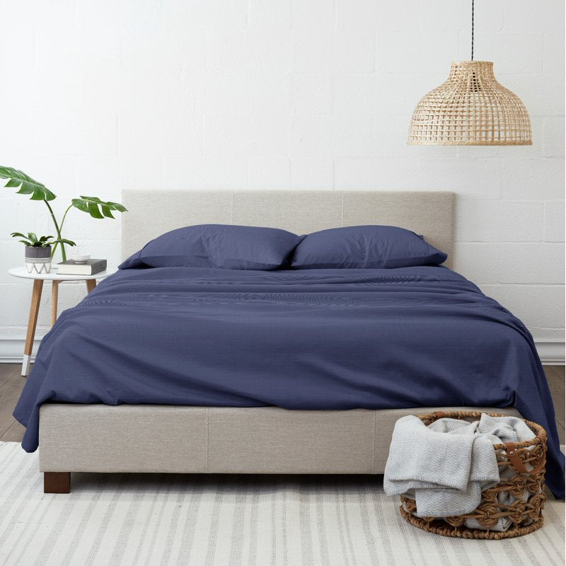 King Microfiber Bed Sheets Set - Heart Navy Pattern, 4 Piece