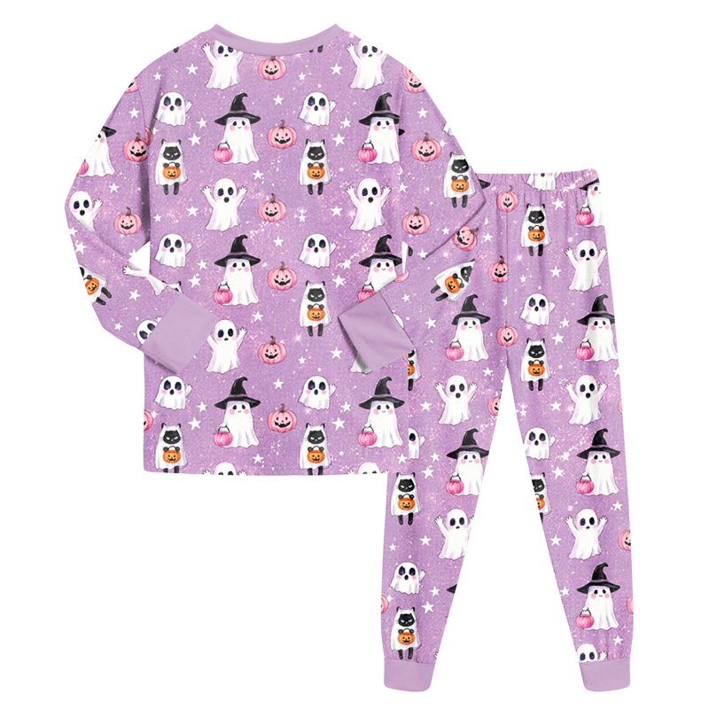 Kids Halloween Pajama Sets - Long Sleeve Sleepwear for Girls & Boys, Light Purple, 6-7 Years - Cozy & Fun