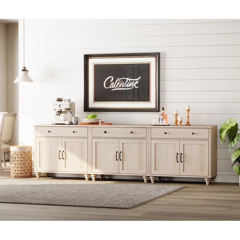 Buffet Cabinet with 6 Doors & 3 Drawers - Beige Coffee Bar Table