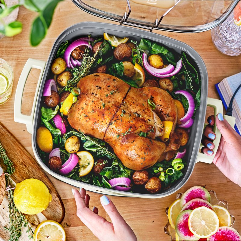 5-in-1 Electric Skillet - Expandable 7 Qt with Glass Lid, White Icing