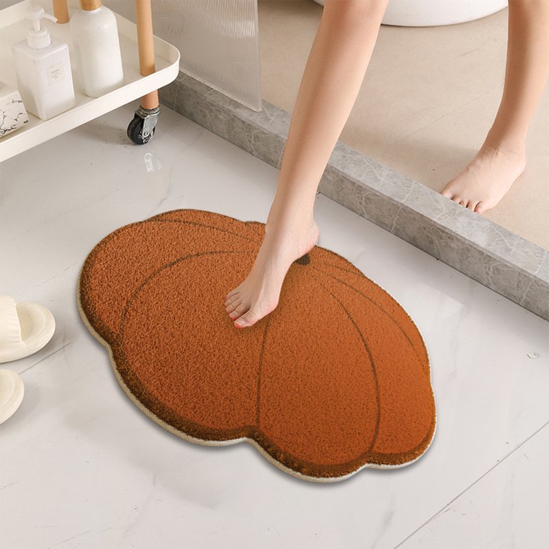 Halloween Pumpkin Rug for Front Door & Living Room - Brown Non-Slip Fall Carpet, 23.6x23.6 Inch
