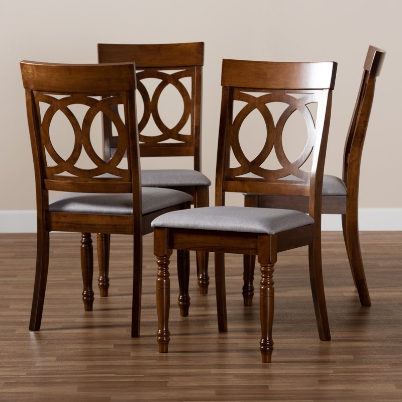 4-Piece Grey Fabric Dining Chair Set with Walnut Finish