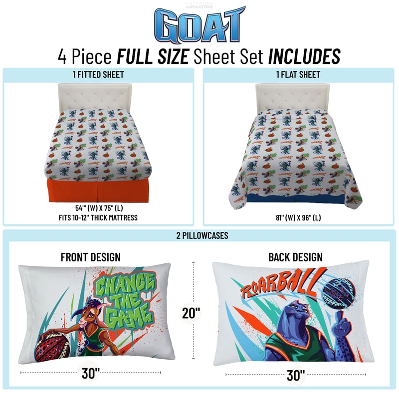 Kids Full Size GOAT Movie Bedding Set - Ultra Soft Microfiber, 4 Pieces