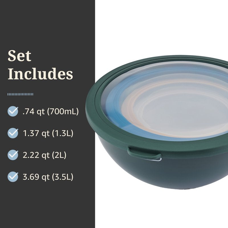 8-Piece Mixing Bowl Set with Lids - Nesting Kitchen Bowls